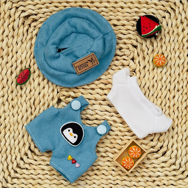 Labubu 인형 패션 세트 귀여운 흰색 셔츠 모자 동물 작업복 의류 액세서리 17cm 선물