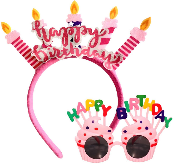 미미파티 생일 파티 축하 안경 머리띠 세트, 핑크캔들, 1세트