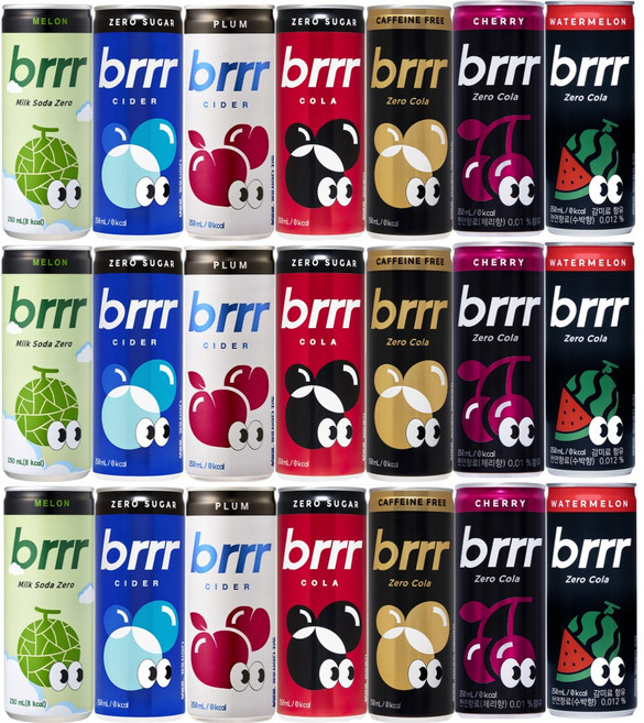 일화 부르르 탄산음료 7종 3개씩 혼합 (부르르멜론+사이다+자두+제로콜라+카페인프리+체리+수박), 21개, 250ml