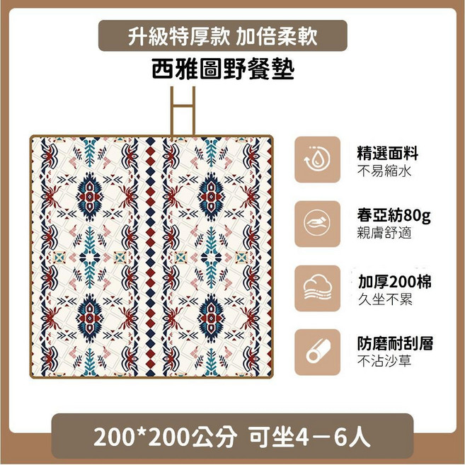 幾何圖案加厚柔軟野餐墊 200*300公分, 西雅圖200*200公分