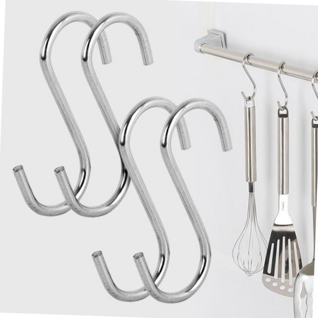 다용도 스텐 s자고리 4p 주방 조리도구 컵걸이 파이프 행거 부속 국자 고리 s
