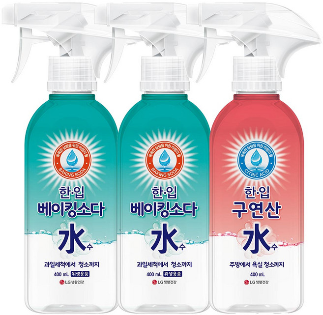 한입 베이킹소다수 용기 400ml x 2개 + 구연산수 용기 400ml, 1개