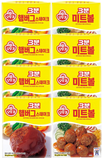 오뚜기 3분 햄버그스테이크 140g 4개+ 미트볼 150g 4개, 1세트, 1.16kg