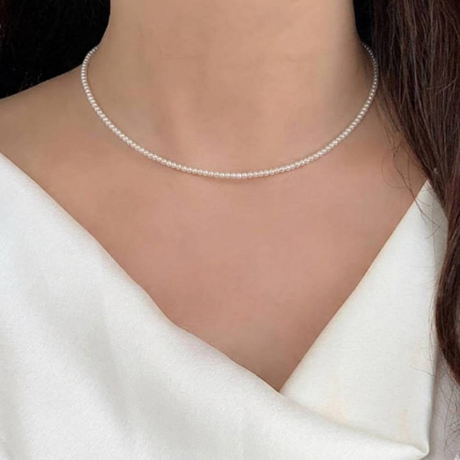 2미리 진주목걸이 스와로브스키 14K 미니진주목걸이 실버925 진주목걸이 레이어드 은 목걸이