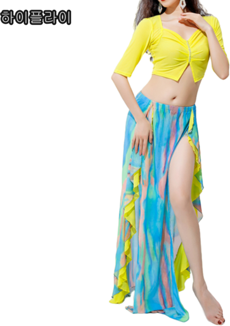 디자인 품질의 비올라 성인 밸리 벨리 댄스복 스커트 세트, 엘로우