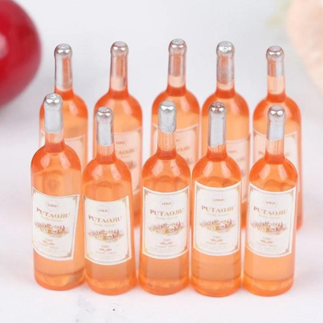 1/12 스케일 와인병 미니어처 샴페인 술병 피규어 주방 디오라마 소품, 10개, 옐로우 와인병