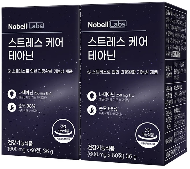 노벨랩스 스트레스 케어 테아닌, 2박스, 60정 - 쿠팡