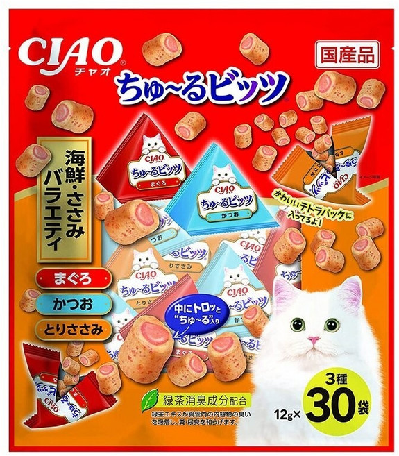 CIAO 啾嚕 迷你 夾心肉泥棒 捲心酥 貓咪零食 15包 30包 貓點心 貓零食, 鮪魚鰹魚雞肉, 12g, 1個