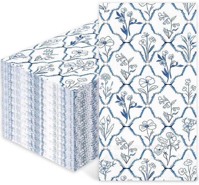 JarThenaAMCS 50Pcs Blue Floral Guest Napkins Watercolor Wildflower Disposable Hand Towels Flower P