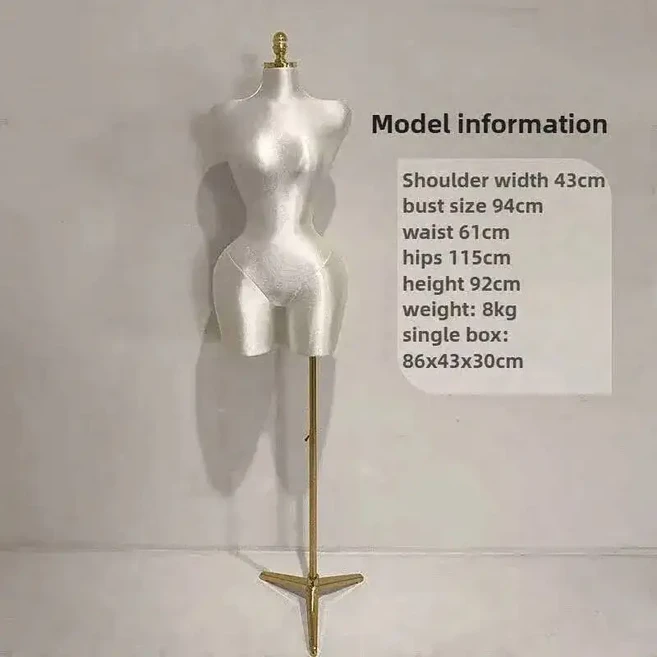 럭셔리 디스플레이 플러스 풍성한 하프바디 사이즈 핀 가능 벨벳 골드 드레스 여성 마네킹 스커트 토르소, 04 White