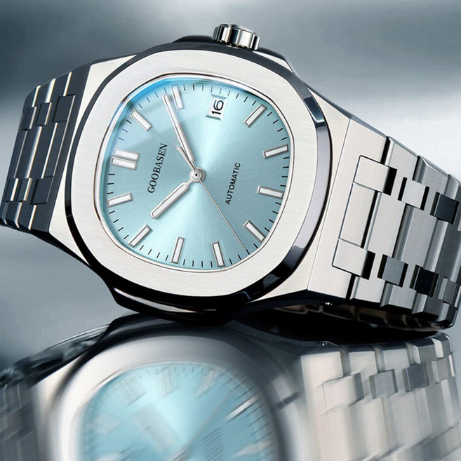 남성용 메탈 손목시계 플랫 메탈 그레이/블루그린 A96