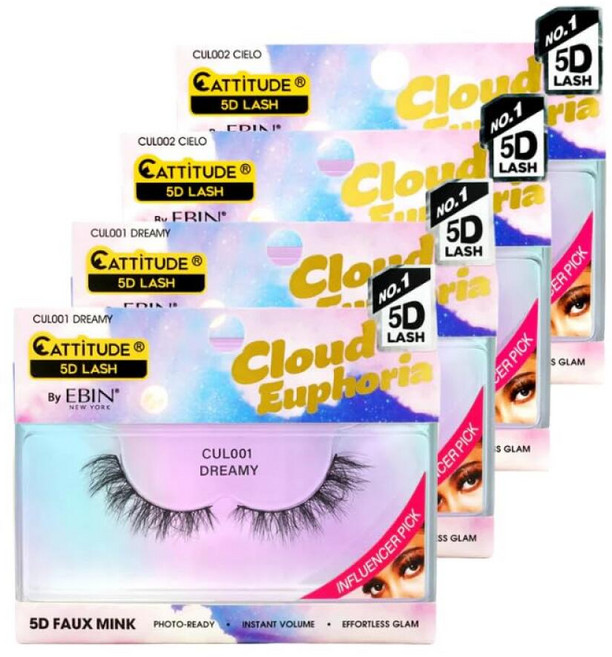 Lilly Lashes – 클라우드 유포리아 2개 - 꿈꾸는 번들 EBIN NEW YORK CIELO 속눈썹 자체 접착제 하프 속눈썹 릴리 선물 세트 4개 품목 122020