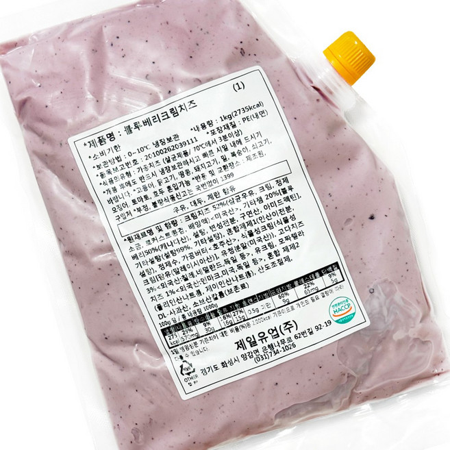 제일유업 블루베리 크림치즈 1kg 베이글 샌드위치 잼 디저트 베이킹용 스프레드 대용량, 1개
