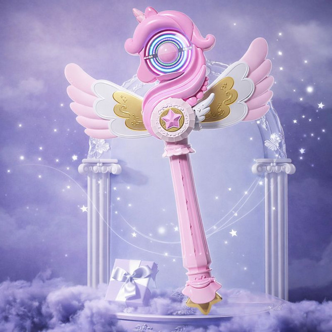 어린이 유니콘 마법봉 LED 발광 완구 사운드 음악 장난감 여아 생일 선물, 1개, 핑크