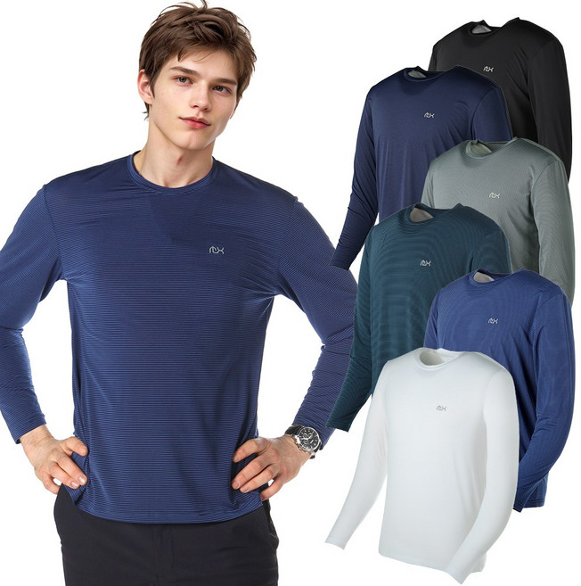 1+1 여름 남성 냉감 라운드 쿨 아이스 긴팔 티셔츠 스판 작업복 등산티