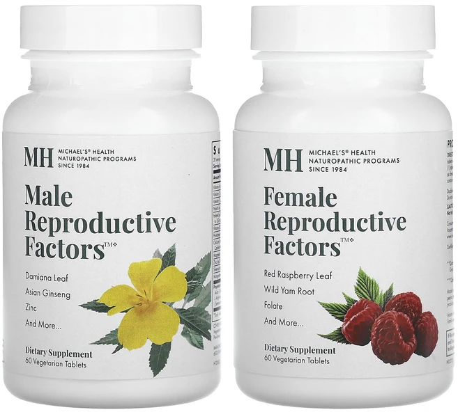 단백질 비타민 철분 마그내슘 칼슘 Michael's Health 남성 및 여성 Reproductive Factors커플 팩 2병 각 베지 정제 60정 고루고루섭취해주세요, MichaelsHealth남성및여성Reproductiv - 쿠팡
