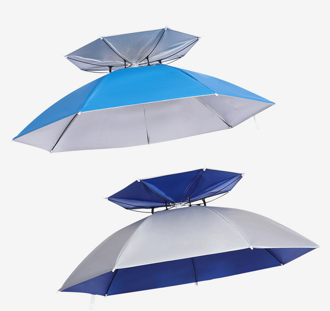 위시월드 2단 머리에 쓰는 우산모자, 블루+실버