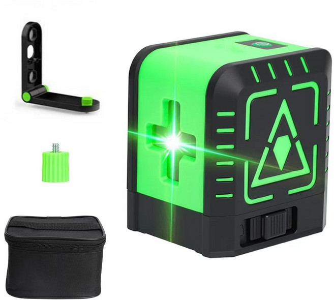 미니 그린 수평기 레이저 레벨기 휴대용 고성능 2라인 수직 수평기 사선 공사장 작업 다기능 수평 측정기, 녹색, 1개