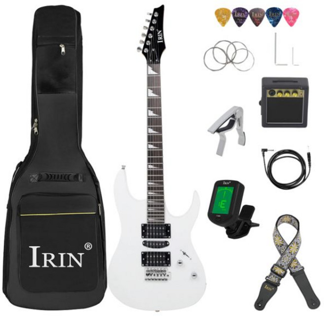 기타 IRIN 6 현 일렉트릭 기타 메이플 바디 넥 가방 포함 앰프 튜너 필요한 부품 액세서리 24 프렛, White Set 3, 1개