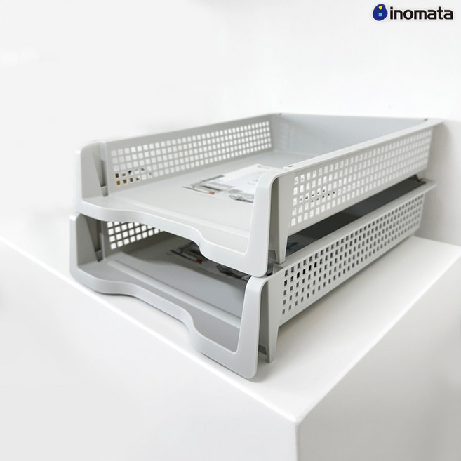 이노마타 사무용 A4 서류 트레이 정리함 2P, 그레이 2개입