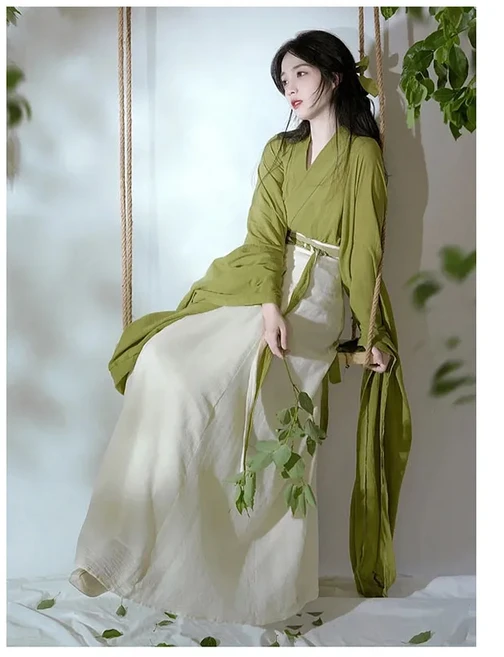 중국 전통 Hanfu 녹색 의상 고대 긴 드레스 여성 2023 봄 개선 코스프레 패션 신선한 댄스