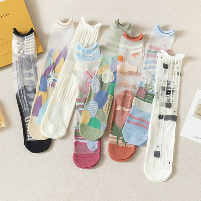 다이나토리 파스텔 아트 시스루 긴양말 4켤레