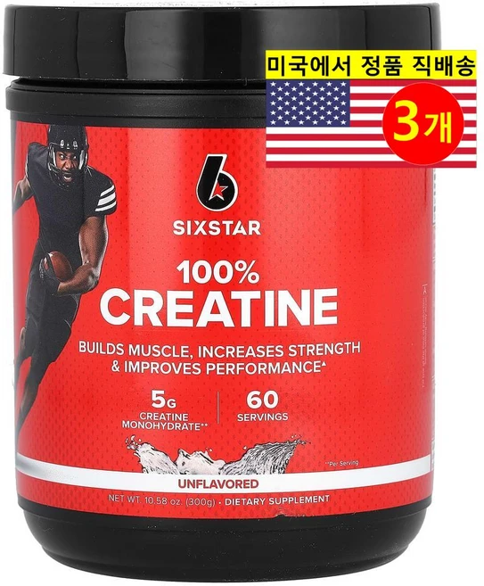 Six Star 식스 스타 100% 크레아틴 5000mg 무향 Creatine, 300g, 3개 - 쿠팡