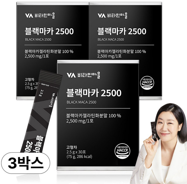 비타민마을 블랙마카 2500 분말 스틱, 75g, 3개