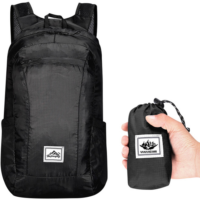 초경량 접이식 포켓 백팩 아웃도어 기능성 등산 가방 방수배낭 20L 엄선라이프, 블랙