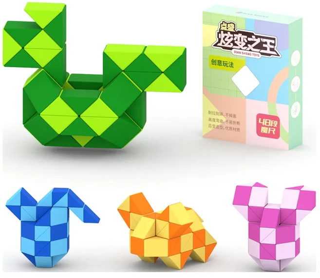 DianSheng 매직 룰러 레인보우 24 36 48 60 72 세그먼트 Cubo Magico 스네이크 트위스트 큐브 교육용 장난, 1개, 07 48 Orange
