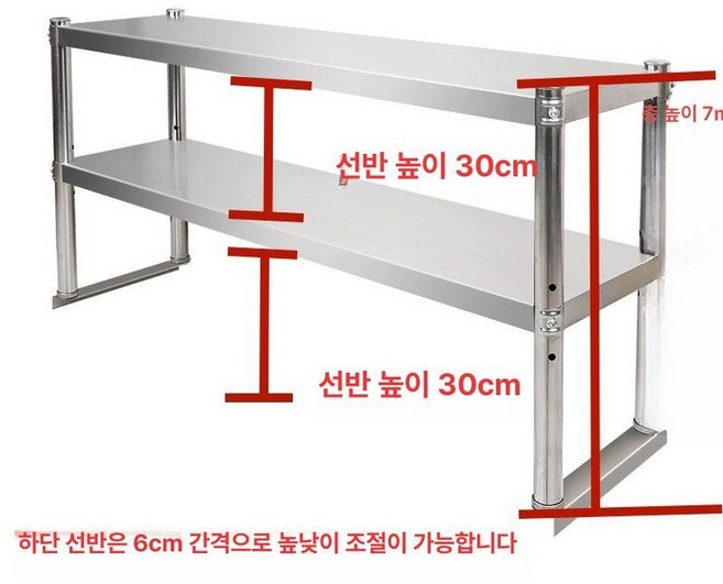 업소용 스텐 상부선반 주방작업대 냉장고 선반 정리대, 2단/90x30x70, 1개