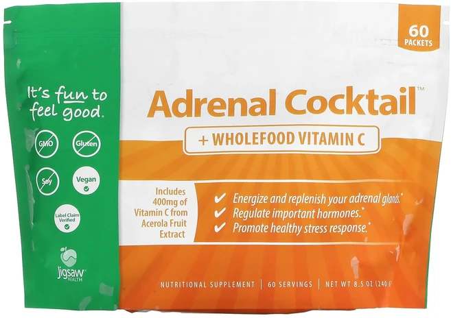 Jigsaw Health 부신 칵테일 + 천연 식품 비타민C 60팩 각 4g, JigsawHealth부신칵테일천연식품비타민C60팩각4 - 쿠팡