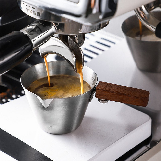 FATTYS 우드 핸들 스텐 에스프레소 샷잔, 실버, 1개