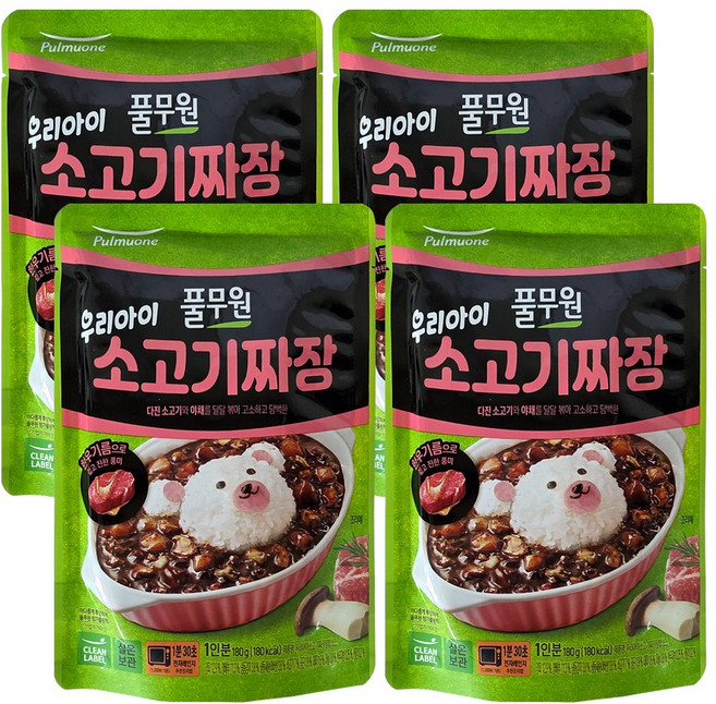 풀무원 아동용 우리아이 소고기짜장 덮밥소스, 180g, 4개