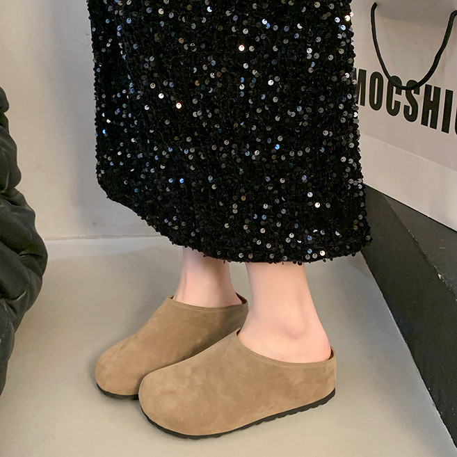 牛皮版~內增高小個子博肯鞋女鞋子新款春季外穿博肯包頭拖鞋