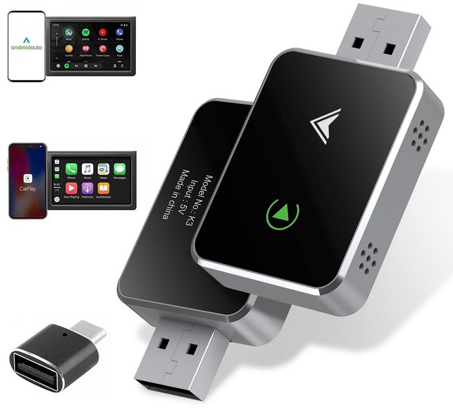 자홀포 무선 자동차 어댑터 애플 카플레이 / 안드로이드오토 2in1 원클릭 전환 & 플러그앤플레이, K3