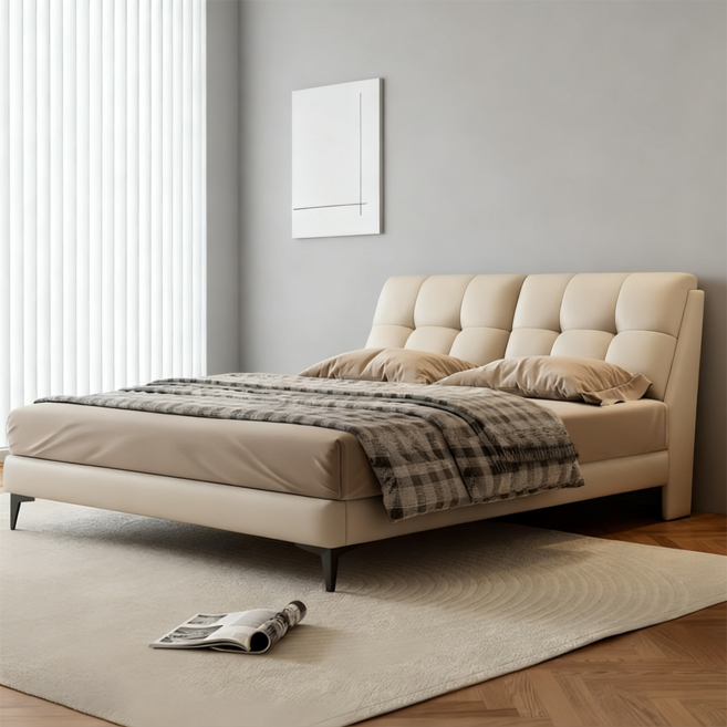 심플 프리미엄 호텔식 가죽침대 슈퍼싱글/퀸/킹 침대프레임, 흰색
