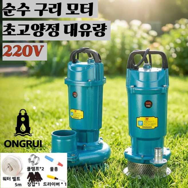 [1.5마력] ONGRUI 220v 수중펌프 자동수중펌프 농업용 양수기 펌프 자동 배수펌프 잠수형 양수기 강압 고출력 농업용 직류 잠수 펌프 가정용 농업용 지하수 물빼기 배수펌프, 2개