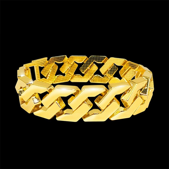 18k압축도금 남성 남자 팔찌 2cm 넓이 유광디자인세공 헤비육각체인