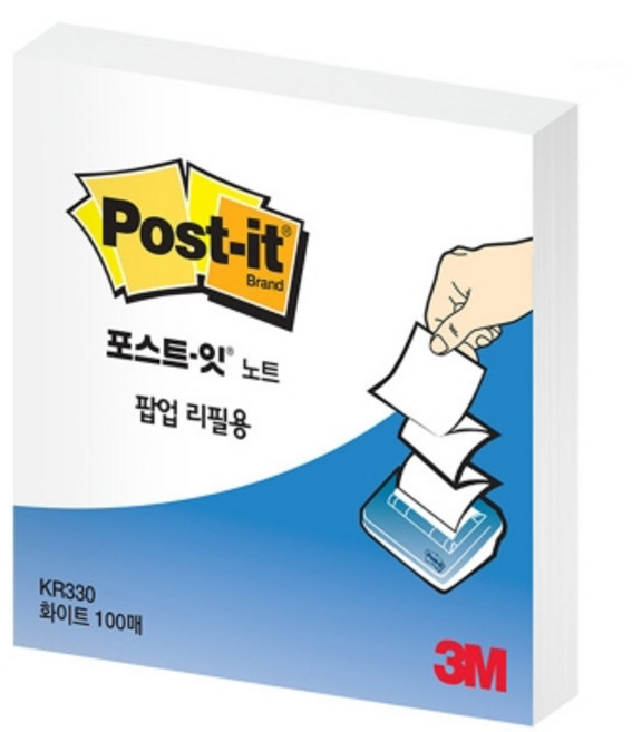 3M 포스트잇 노트 팝업리필용 KR-330 화이트 100매, 1개