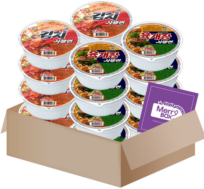 농심 컵라면세트 (육개장사발면8+김치사발면8)+메세지카드, 1박스