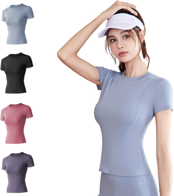 씨엠 슬림핏 여성용 요가 필라테스 반팔 티셔츠