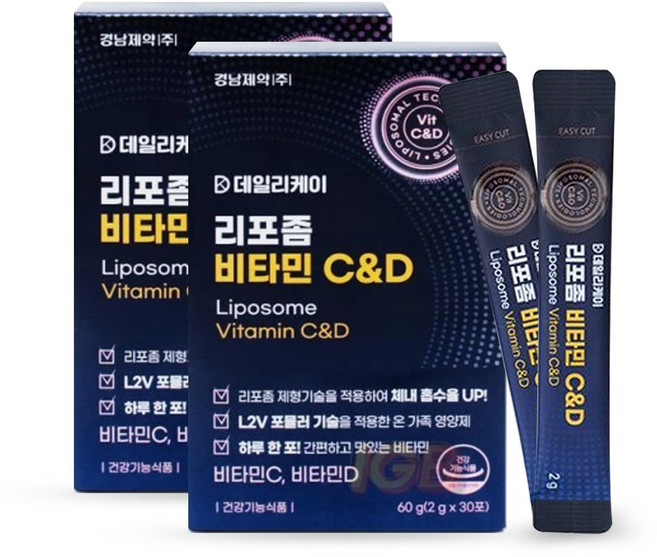 경남제약 데일리케이 리포좀 비타민C&D 30포, 60g, 2개