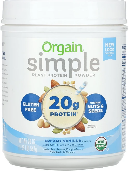Orgain Simple 플랜트 프로틴 파우더 바닐라 567g, 566g, 2개 - 쿠팡