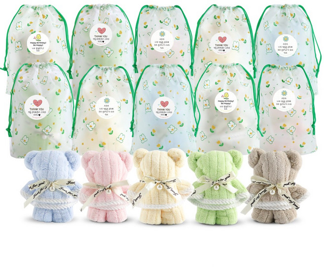 니즈엘 KC인증 곰돌이 수건 답례품 어린이집 생일 선물 구디백 토끼 고리수건 25X50, 도톰곰수건, 10세트