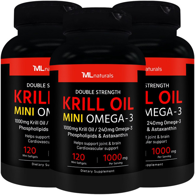 [미국빠른직구] 신제품 마이라이프 내추럴스 미니 크릴오일 오메가3 1000mg, 3개, 120정