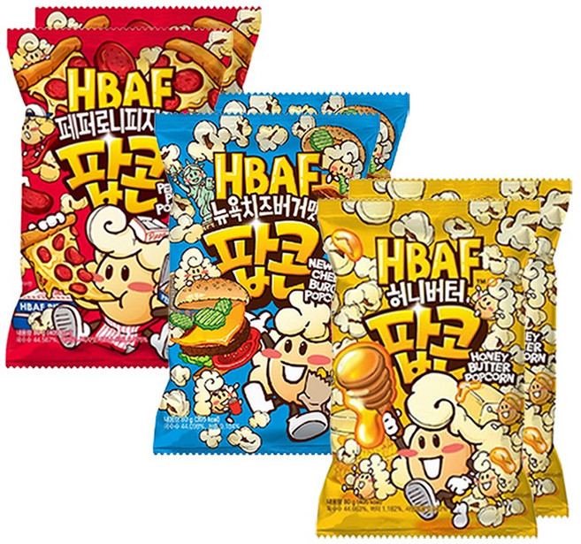 HBAF 바프 팝콘 페퍼로니피자맛+뉴욕치즈버거맛+허니버터, 80g, 2세트