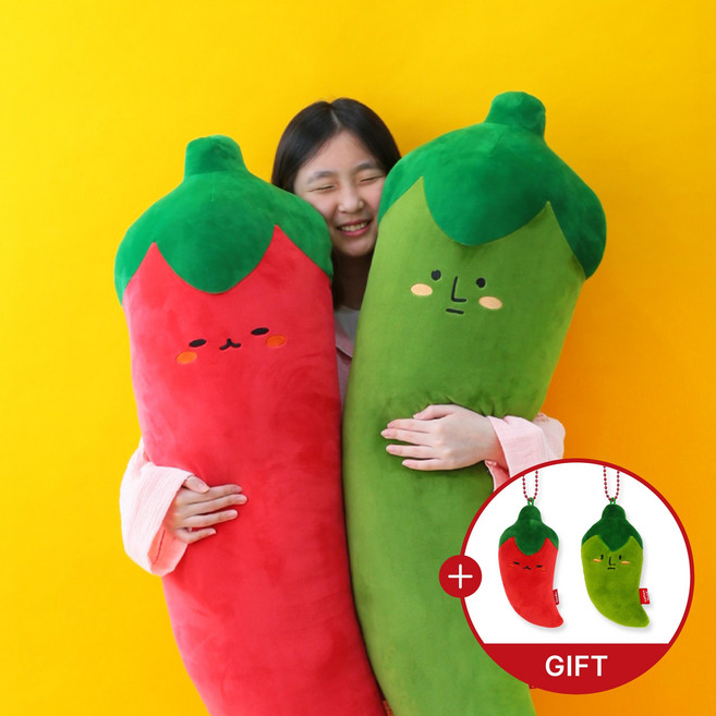 [+키링 증정] 코튼푸드 과일 야채 바디필로우 대형 쿠션 모음 고추/오징어/바나나/수박/산삼 (12종) 채소 롱베개 안고자는인형, 06 뚜박 바디필로우