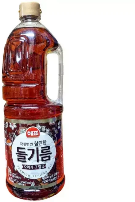 해표 들기름 1.8kg 8개 국산들기름 업소용들기름 냉압착들기름, 1개