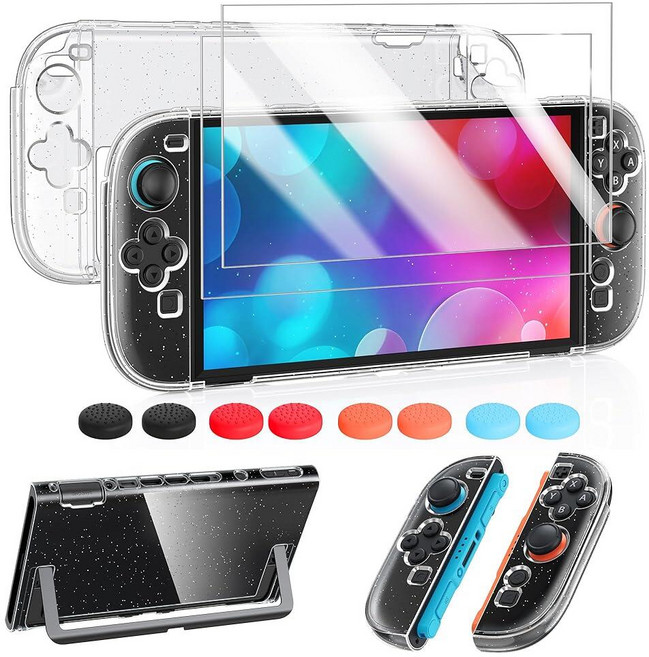 FYOUNG Protective CASE 케이스 for Nintendo Switch 2 2025 SLIM 슬림 Hard Shell ACCESSORIES 액세서리 Scratc, Switch 2 7.9inch, 투명 글리터